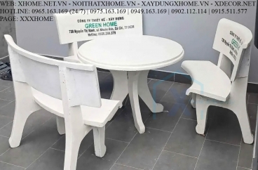 Bộ Bàn Ghế Đá Tròn Trắng
