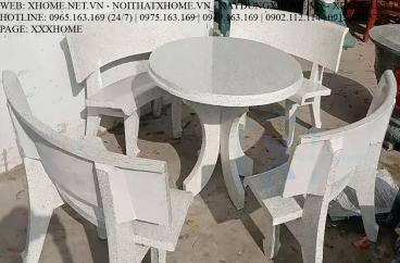 Bộ Bàn Ghế Đá Tròn 4 Ghế Màu Trắng