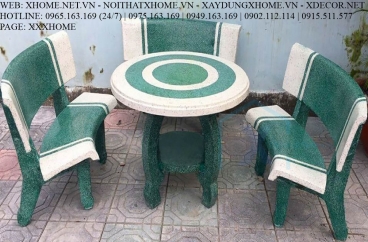 Bộ Bàn Tròn Ghế Đôn Đen Chân Trắng