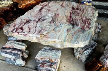 Bộ Bàn Ghế Đá Cẩm Thạch Trắng Vân Tím