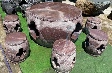 Bộ Bàn Trống Đá Thổ Cẩm Đỏ Nâu