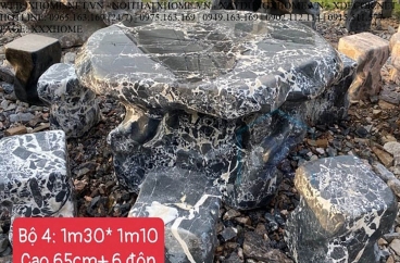 Bàn Ghế Đá Tự Nhiên Đốm Đen Trắng
