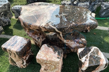 Bàn Ghế Đá Tự Nhiên Nguyên Khối Nâu Cà Phê