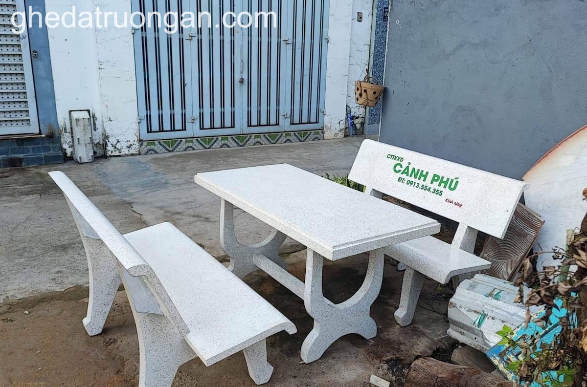  Bàn Ghế Đá Chữ Nhật Trắng