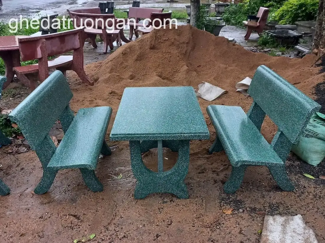  Bàn Ghế Đá Chữ Nhật Xanh Ngọc