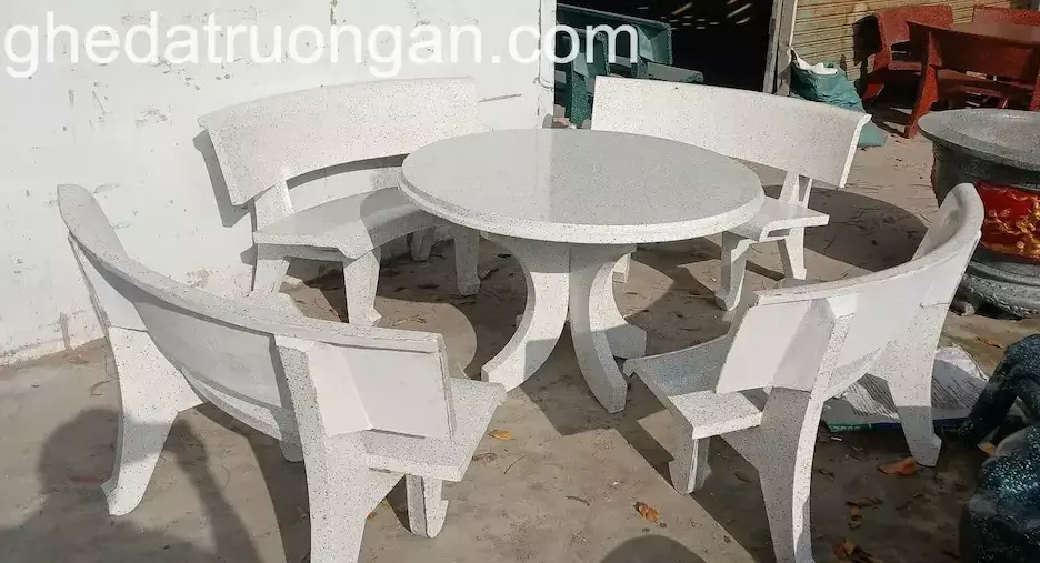  Bộ Bàn Ghế Đá Tròn 4 Ghế Màu Trắng