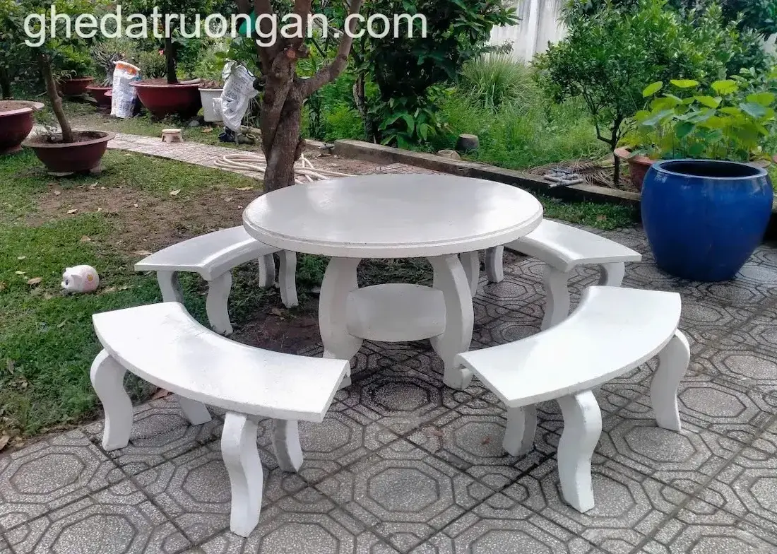  Bộ Bàn Ghế Đá Tròn Không Tựa Trắng