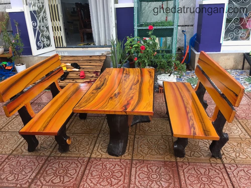  Bộ ghế đá giả gỗ thẳng T4