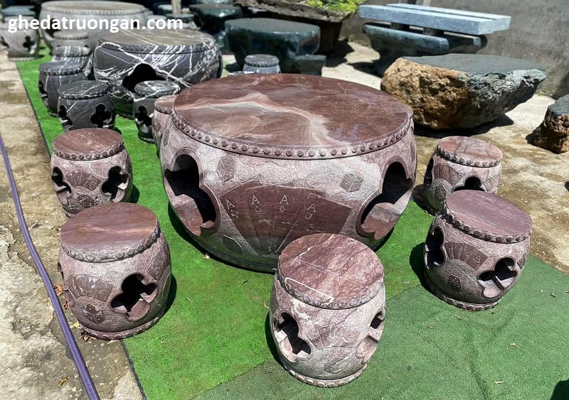  Bộ Bàn Trống Đá Thổ Cẩm Đỏ Nâu