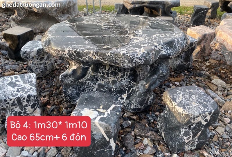 Bàn Ghế Đá Tự Nhiên Đốm Đen Trắng