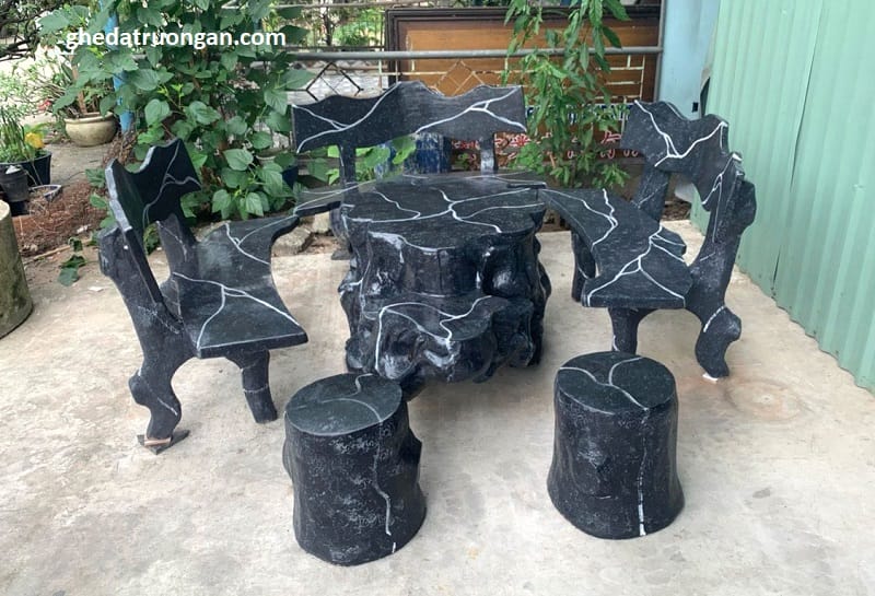  Bàn Ghế Sơn Giả Đá Đen Vân Trắng